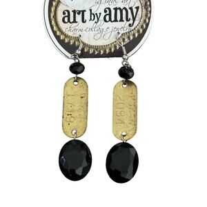 Art by Amy Women's Black Gold Peridot Beaded Earrings